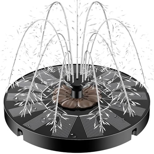 Yzert Fontaine Solaire Extérieur 2025 Upgraded, Solaire Flottant Fontaine Mini Jardin Pompe Fontaine Solaire Flottante avec 7 Buses & 4 Tiges Fixes pour Bain d'oiseaux, Jardin Fontain