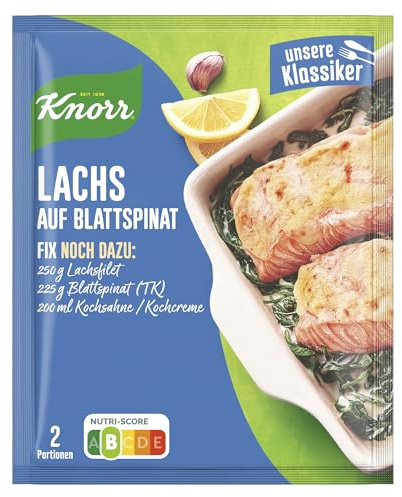 Knorr Fix Würzmischung Lachs auf Blattspinat mit Fisch für ein leckeres Gericht auf für den Air Fryer ohne geschmacksverstärkende Zusatzstoffe 2 Portionen