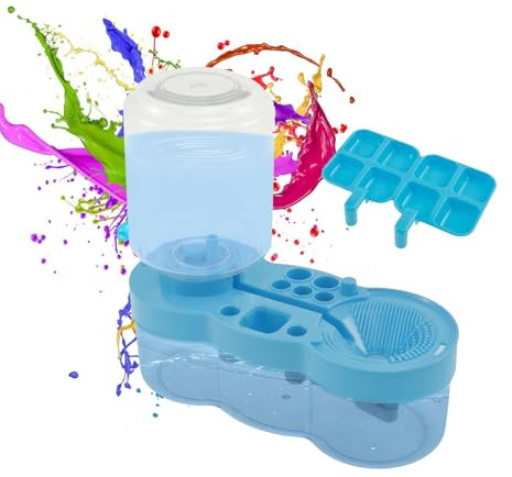 USPPEGUP Pinselreiniger mit Farbschale, Wasserspender, Make-up-Pinsel-Reiniger, Pinselreiniger für Acryl, wasserbasiertes Kunstbedarf, Pinsel-Reinigungswerkzeug (blau)