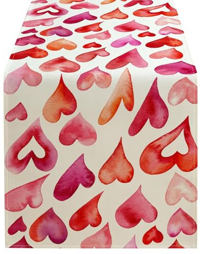 Tischläufer zum Valentinstag 120 cm lang Tischläufer mit Herz rustikale Tischdekoration im Bauernhausstil für Esszimmer Valentine Day Geschenk Marry Me Deko Hochzeitsgeschenke für Brautpaar