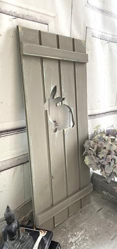 windschief-living Sehr süßer Landhaus Fensterladen Hase, Kanninchen, Shabby grau, Handgefertigt