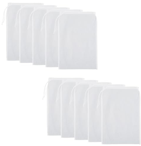 Guyode 10 Bolsas de Leche de Nueces Reutilizables de Malla de Nailon, Colador de Tela de Leche de Nueces, Filtros de Malla Fina Malla 200, Bolsa de Filtro con Cordón para Colar Almendras