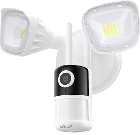 ieGeek 5MP Floodlight Camera Wired, Home Outdoor Security Cameras, 5G/2.4G WiFi Flood Light Camera Outside with PIR Detection/Smart Siren, Color Night Vision, 2 Way Audio, 24/7 Recording,Works w/Alexa