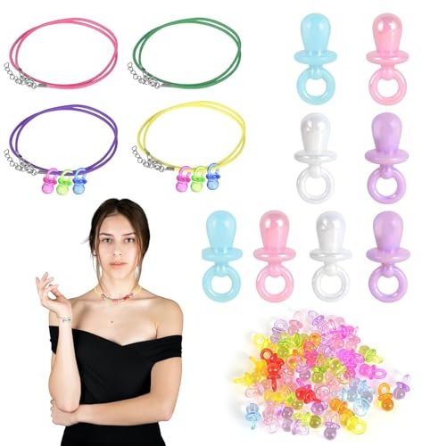 90er Jahre Accessoires Schnullerkette 90er Schnuller Halskette Tattoo Choker Tattoo Kette 90er Wachseil Dekoschnuller Perlenkette Schnuller Plastik für 80 90er Mottoparty
