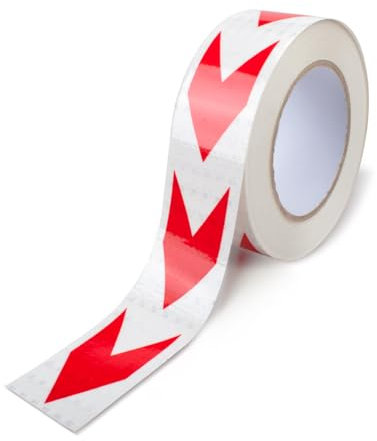 Innfeeltech 1 pz nastro adesivo di avvertimento con testa di freccia riflettente, 50mm*25m, riflesso notturno freccia marcata nastro adesivo, bianco e rosso