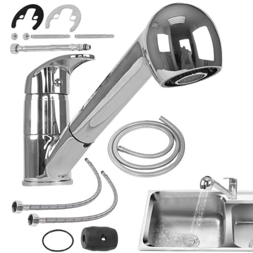 Tocco rimovibile per | Rubinetto per lavello da cucina a singola | Rubinetto da cucina per con manico singolo, basso, girevole a 360°, beccuccio retrattile