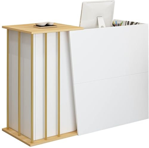 Empfangstheke Kosmetikstudio,Empfangstresen mit Schubladen, Bürotheke Rezeption Tisch,Rezeptionstheke Mit GroßEm Stauraum,stehender Fronttisch für Büro(Warm White,140x40x90cm)