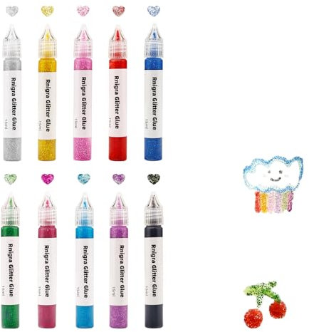 Rnigra Glitter Glue, 10 PCS Glitter Glue Pens for Kids, for DIY Arts, Projects Scrapbooking, Cards Decorating Supplies, 15 ml