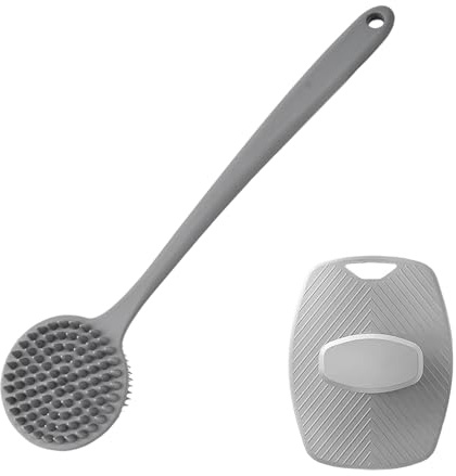Anseom Spazzola per il corpo in silicone per doccia, spazzola da bagno morbida aggiornata con setole dense Spazzola per il corpo a doppia faccia con manico lungo, spazzola per il corpo in silicone per