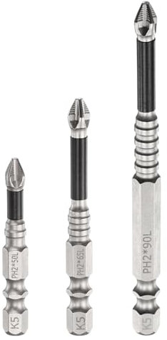 sourcing map 3pcs Impact Phillips Screwdriver Bit Set PH2 (#2) Anti Slip Tip 1/4 Hex Shank 2/2.6/3.5(50mm/65mm/90mm) Long Magnetic Cross Screw Driver Drill Bits