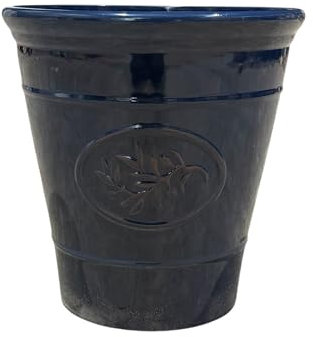 AKKIN Garden Supplies Decorative High Qaulity Round Plastic Olive Planter Plant Pot Classic Dark Blue - Glossy Ceramic Like Finish - 40cm (D) 40cm (H) 34 Litre Volume - Indoor or Outdoor Use