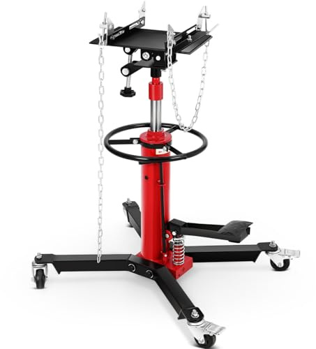 Getriebeheber, 599.6 kg (3/5 Tonnen), 2-stufige hydraulische Teleskopheber, hebt 86.4 cm-172.7 cm, mit Fußpedal & 360° Schwenkrädern, ideal für Garage und Auto Heben, Schwerlast, Rot
