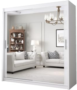 DELUXEWARE 2&3 Sliding Door Wardrobe - Elegant Wardrobe with Double Full-Length Mirror, Hanging Rail & Shelves | Sleek Matt Finish Bedroom Wardrobes with Strong Mdf Construction (White, 120cm)