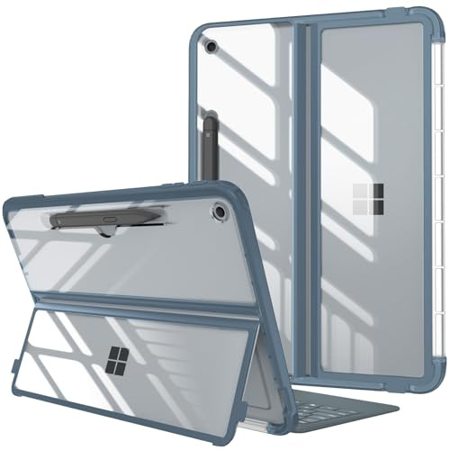 Fintie Hard Case for Microsoft Surface Pro 12 Inch 1st Edition (2025) | Shockproof Folio Rugged Cover with Clear Transparent Back Shell Compatible with Type Cover Keyboard, Blue