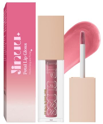 JINUU Lip Gloss, Lifter Gloss with Hyaluronic Acid, Hydrating & Plumping Non-Sticky Lip Gloss, Moisturizing Shine for Fuller Lips, Long-Lasting High-Gloss Finish, 8 Shades (PETAL)
