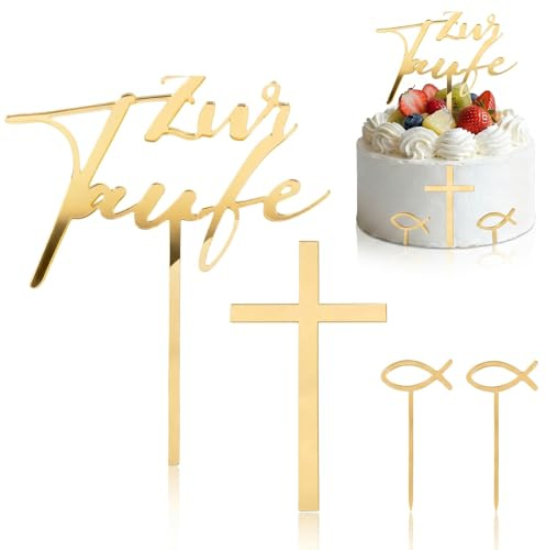 4 Stück Tortenaufleger Taufe Deko,Cake Topper Taufe,Erstkommunion Tortendeko Gold,Tortenstecker Kommunion,Acryl Kreuz Torte Deko,für Mädchen,Junge,Boy,Girl Torten Babyshower Kuchen Dekoration