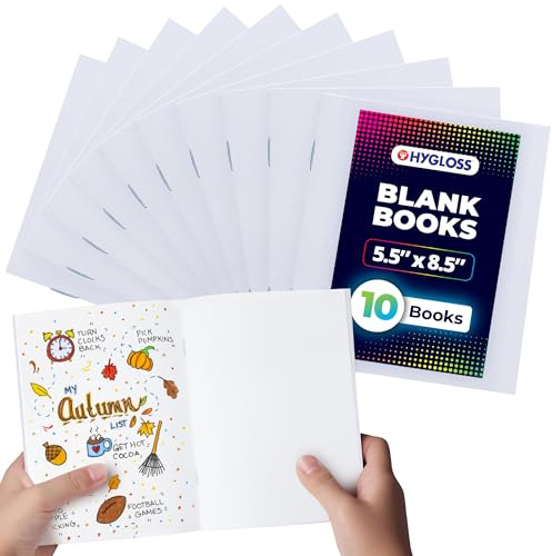 Hygloss Blank Books - Bulk 10 Pack – 5.5 x 8.5 A5 White Paperback Blank Book for Kids to Write Stories, Doodle, Arts & Crafts – Plain Drawing Sketchbook, Unlined Journal, Notebook Without Lines