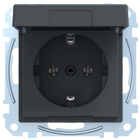 Schneider Electric Merten Schuko-Steckdose mit Klappdeckel, 1-fach, Steckklemmen, System M, anthrazit, Artikelnummer MEG2311-0414
