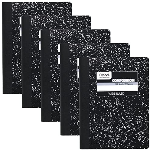 Mead Composition Notebooks, Wide Ruled Paper, 100 Sheets, Comp Book, 5 Pack (72368)