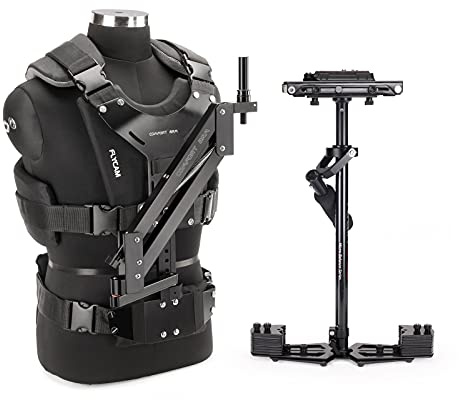 FLYCAM HD-5000 stabilizzatore con braccio Comfort e kit gilet | Supporta fino a 5 kg con braccio Comfort, gilet imbottito, stabilizzatore a 3 assi, sgancio rapido Unico e morsetto tavolo