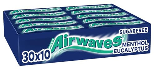 AIRWAVES - Chewing Gum Sans Sucre - Goût Menthol et Eucalyptus - 30 Paquets de 10 Dragées - Grand Format 300 Dragées - 420g