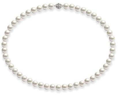 Schmuckwilli Perlenkette für Damen Magnetverschluß - 50cm Länge mit 8mm großen weißen runden Mallorca Perlen - Muschelkernperlen Kette für jeden Anlass - die Halskette Pearl Necklace für Frauen