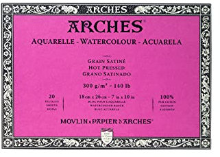 Arches 1795070 Aquarellpapier im Block (18 x 26 cm, 4-seitig geleimt, 300g/m² Satiniert) 20 Blatt naturweiß