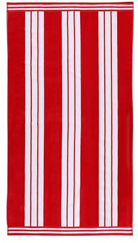 Superior Cotton Cabana Striped Beach Towels, Colorful Towels for Adult, Kid, Pool, Swimming, Sand, Travel, Large Oversized, Absorbent, Fast Drying, Bath Basics, Cabana Collection, 1 Piece, Red