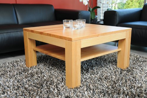 Holz-Projekt-Summer Couchtisch-Tisch 70x70 Zarge bündig mit Ablage Erle/Echtholz/Massivholz/Höhe 42 cm