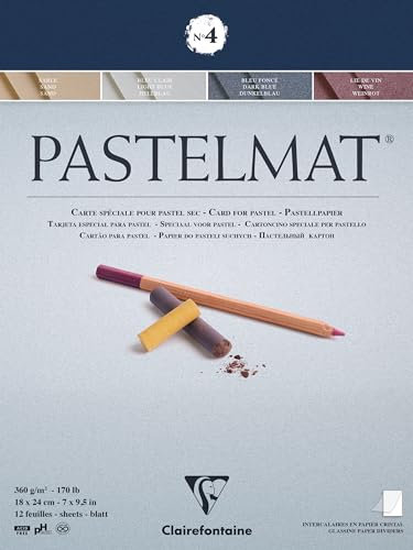 Clairefontaine 96110C Zeichenblock Pastelmat (12 Blatt, 18 x 24 cm, 360 g, mit 4 transparenten Trennblättern, Spezielkarton ideal fur Pastell und Kreide) dunkelblau, hellblau, rot und gelb