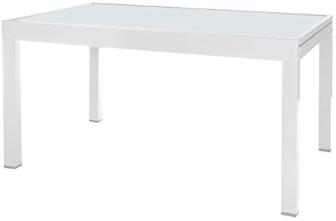 LOLAhome Mesa de Comedor Extensible para jardín Thais, Blanca de 135x90 cm Extensible 270 cm, de Aluminio y Cristal Serigrafiado, Tratamiento Anticorrosión, Elegante y Duradera, para 10 Personas