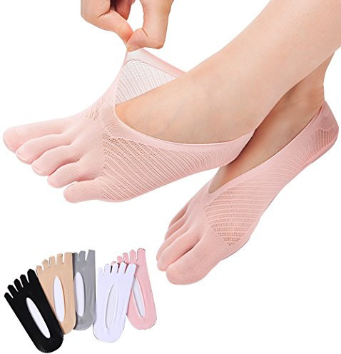 MOAMUN 10/5/2 Paires de Chaussettes 5 Doigts, Chaussette Doigt De Pied Femme Respirantes et Antidérapantes avec Bande De Silicone (FR/ES, Numérique, 34, 40, Taille normale, Taille normale, 5, Mélange)