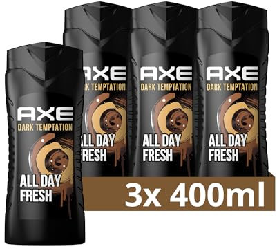 Axe 3-in-1 Duschgel & Shampoo Dark Temptation XL für ganztägige Frische, unwiderstehlichen Duft und eine angenehme Dusche dermatologisch getestet 3x 400 ml