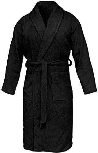 HOMELEVEL Peignoir de bain en tissu éponge - 100% coton - Pour homme et femme - Tailles S à 6 XL, Noir, L