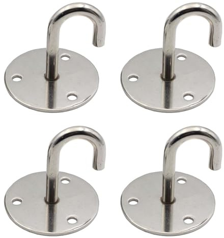 SeeRaphee Stainless Steel Round Base Screws Mount Ceiling Hooks Hanging Hook for Ceiling Fan Yoga and Hanging Plant Diameter 52mm 4PCS