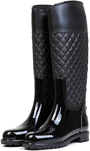 AONEGOLD Stivali di Gomma Donna Pioggia Impermeabile Alti Wellington Boot Rain Boot Giardino Stivali(Nero,40 EU)