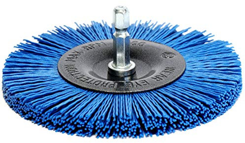 S&R Cepillo Circular de NYLON FINO 100 mm para madera y metal - Cepillo Profesional para Taladro o Amoladora Vástago hexagonal 1/4 (6.35 mm)