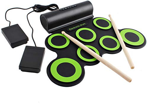 deAO Foldable Electronic Drum Kit Musical Entertainment Play Set Age 3+ with Built-in Speakers, Foot Pedals & Drum Sticks – Great for Kids