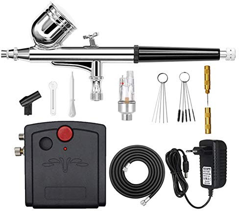 Aerografo Professionale Kit con Mini Compressore Aerografo Set, Aerografo Doppia Azione per Pittura Modellismo Pasticceria Unghie Nail Art Torte Airbrush