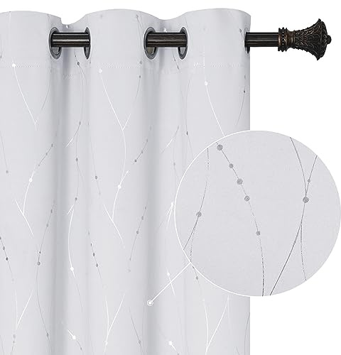 BUHUA Verdunkelungsvorhänge für Schlafzimmer, 2-teiliges Set, mit Ösen, wärmeisoliert, Raumverdunkelung, Fenstervorhänge und Vorhänge mit Wellenlinie und Punkten, Bedruckt für Wohnzimmer, 132 x 213