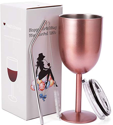 Amzushome Verre à vin en acier inoxydable A-Rose Gold