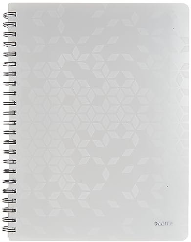 Leitz WOW Collegeblock A4 liniert, 160 Seiten, 80 Blatt FSC-zertifiziertes Papier 80 g/m², Doppelspiralbindung, PP-Einband, Notizbuch mit Sichthülle und Lineal, Für Büro oder Schule, Weiß, 46370001