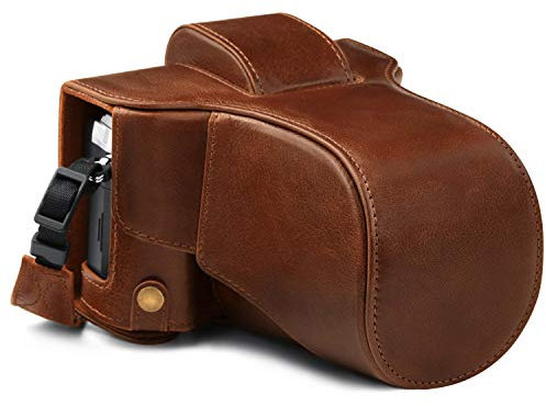 MegaGear Ever Ready MG1863 Kameratasche aus echtem Leder, kompatibel mit Olympus OM-D E-M5 Mark III (14-150 mm), Braun