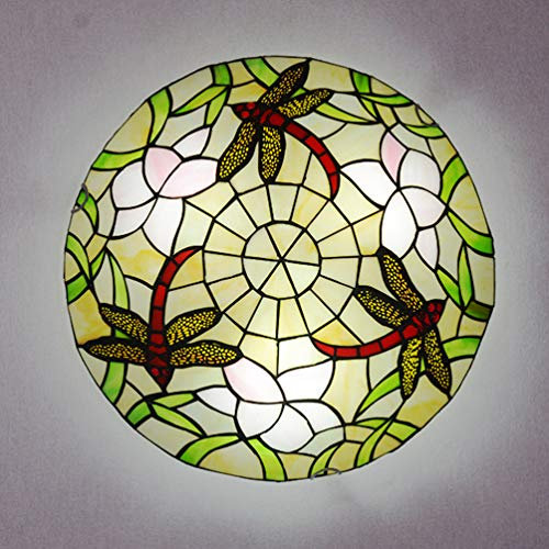 ACMHNC Tiffany Deckenlampe Libelle,Deckenleuchte Bad Vintage Schlafzimmer Deckenleuchten Mit Farbe Glas Lampenschirm Retro Decke Lampen Küche Esszimmer Wohnzimmer Flur Innenbeleuchtung,30CM