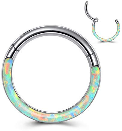 JSDDE Chirurgenstahl Segmentring Clicker mit Opal 16ga Creolen Septum Tragus Helix Ohrpiercing Nasenpiercing Lippenpiercing Hoop Ring Ohrstecker 8mm Weiß
