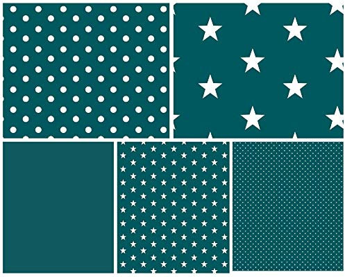 babrause® Stoffpaket Baumwollstoff 5x(50x150cm) Öko Tex zertifiziert - Patchworkstoffe (petrol)