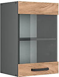 Vicco Küchenglasschrank R-Line, Glashängeschrank, Goldkraft Eiche/Anthrazit, 40 cm