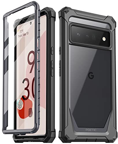POETIC Guardian Hülle kompatibel mit Pixel 6 Pro 5G, eingebauter Displayschutz, funktioniert mit Fingerabdruck-ID, Ganzkörper-Hybrid, stoßfest, robust, transparent, Stoßfängerabdeckung,