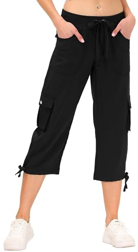 JINSHI Pantalons Femme Pantacourt Cargo d'été 3/4 Long Capri Pantalon avec Plusieurs Poches