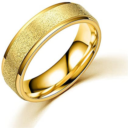 Gualiy Verlobungsring Weißgold, Verlobungsring aus Edelstahl mit 6MM Gold Matt Oberfläche Ring für Jungen und Mädchen Gold, Größe 67 (21.3)